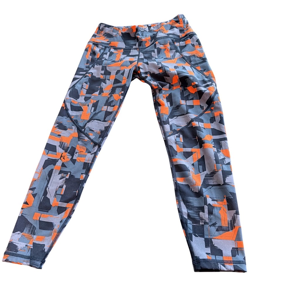 Sweaty Betty Power 7/8 Leggings Geometric Glitch Print Orange Black Grey US 6